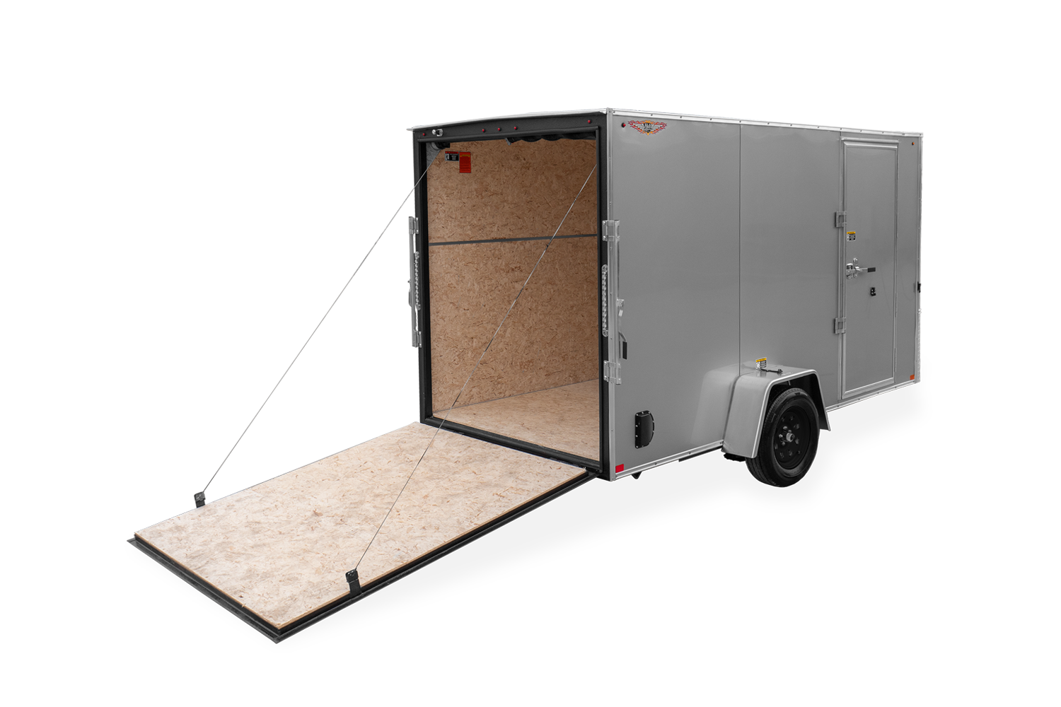 HH HH Series Flat Top Enclosed Cargo Trailer Rear Door Open Black Wheels