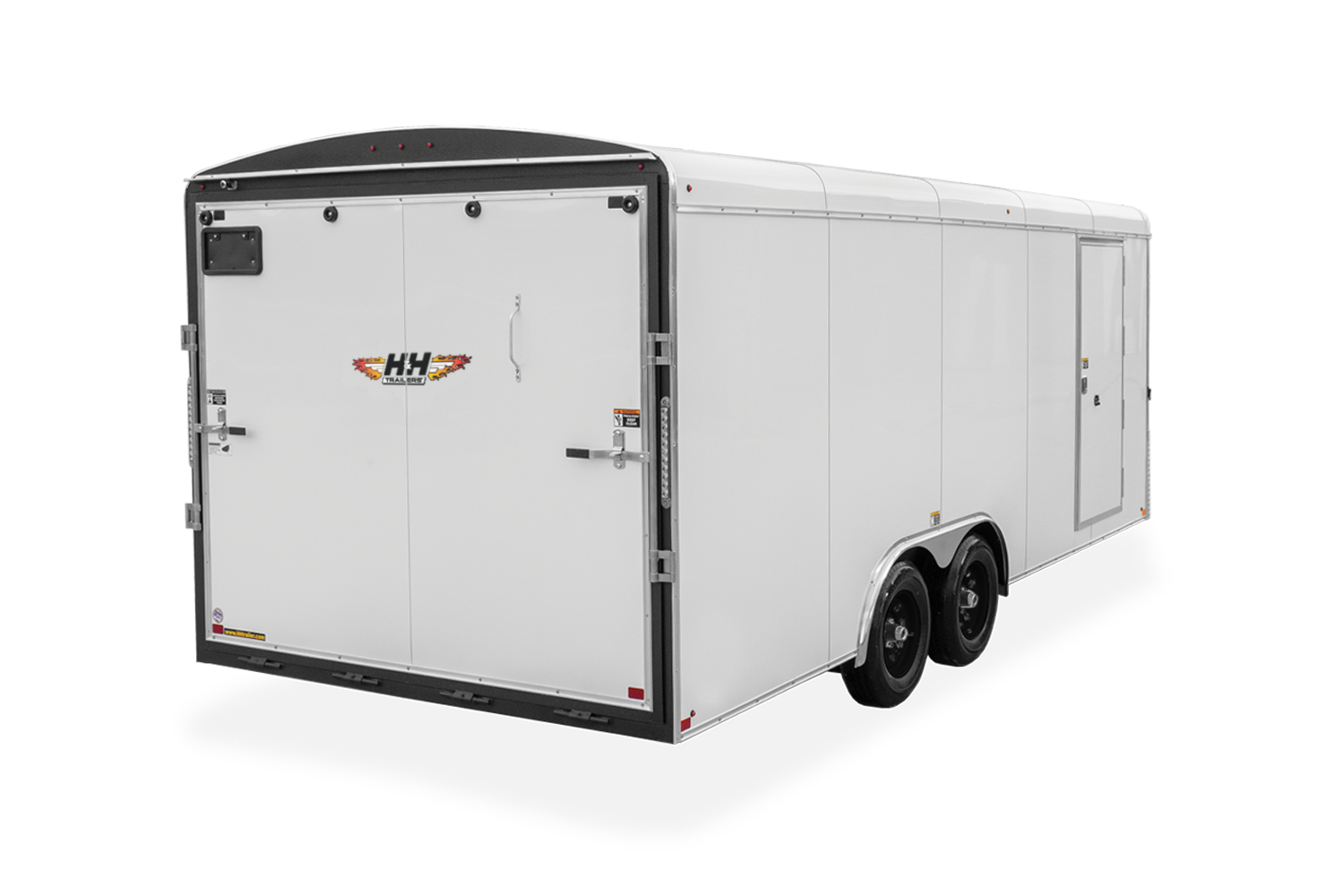 HH HH Series Round Top Enclosed Car Hauler Rear Black Wheels